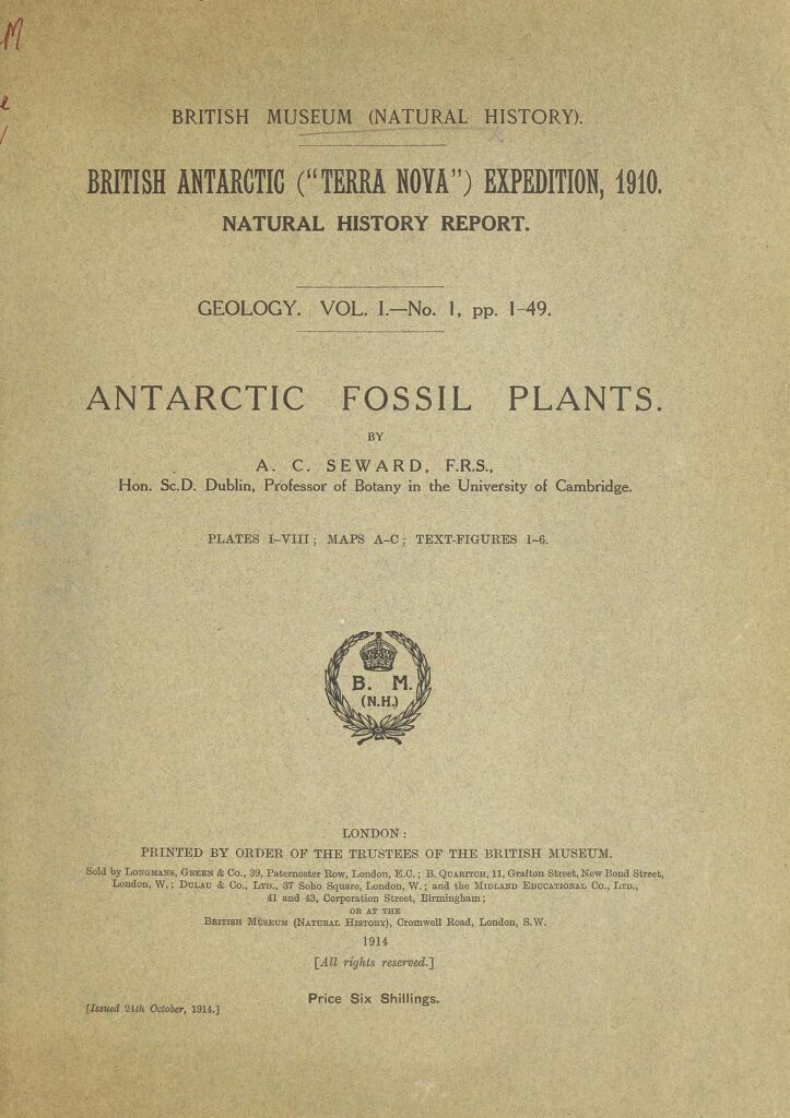 Cover page of Seward's 'Antarctic fossil plants paper