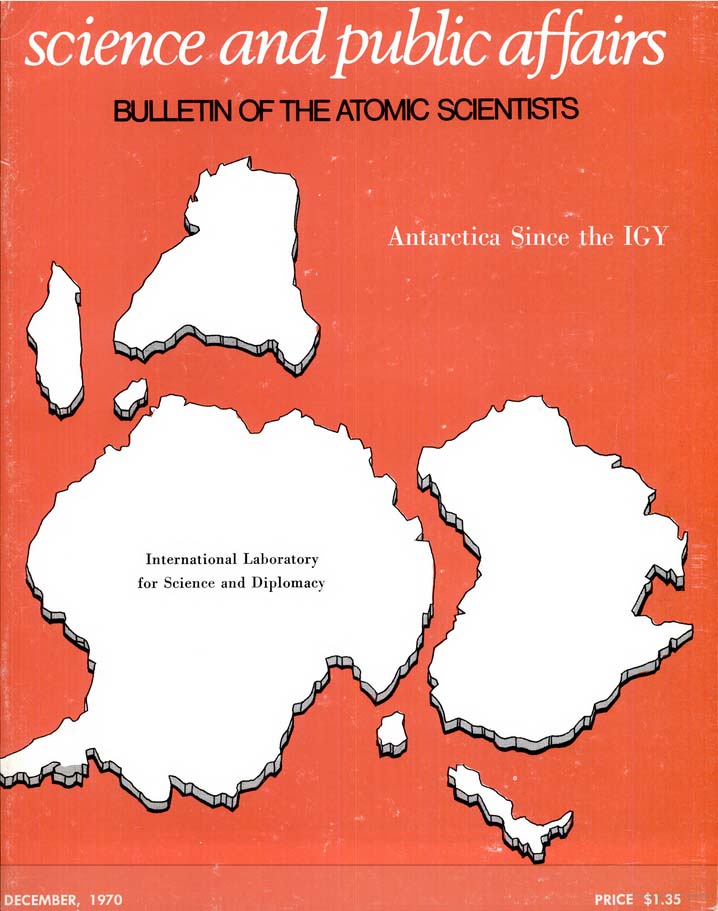 Cover of the journal Bulletin of the Atomic Scientists showing continents of Gondwanaland